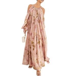 NWT ASOS EDITION Chiffon Drop Shoulder Backless Maxi Dress Blush Vintage Floral